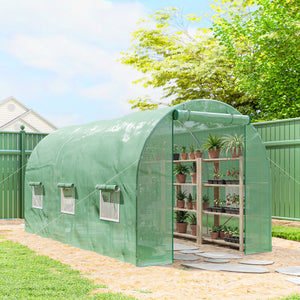 Serre de Jardin Tunnel 4,5L x 2l x 2H m châssis Tubulaire Acier galvanisé renforcé 1,8 cm 6 fenêtres 1 Porte Vert