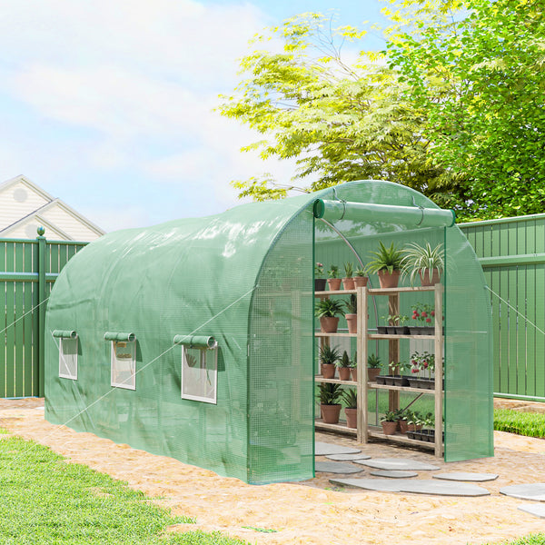 Serre de Jardin Tunnel 4,5L x 2l x 2H m châssis Tubulaire Acier galvanisé renforcé 1,8 cm 6 fenêtres 1 Porte Vert