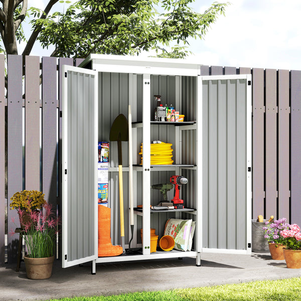 Armoire de Jardin en Bois et Acier Galvanisé, 3 Étagères Amovibles, Portes Doubles avec Fermeture Métallique, Toit en Asphalte Hydrofuge, Base Surélevée, Armoire à Outils pour Jardin, Noir