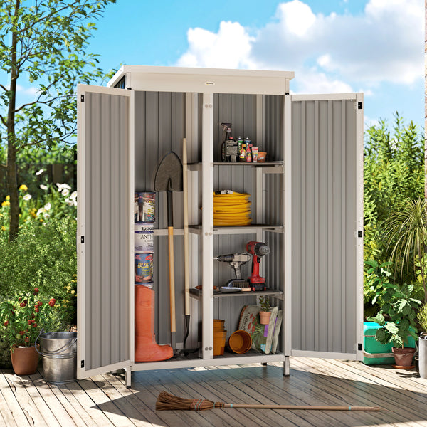 Armoire de Jardin en Bois et Acier Galvanisé, 3 Étagères Amovibles, Portes Doubles avec Fermeture Métallique, Toit en Asphalte Hydrofuge, Base Surélevée, Armoire à Outils pour Jardin, Noir