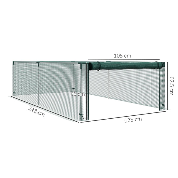 Serre de jardin serre à tomates filet protection porte zippée enroulable HDPE, dim. 125L x 248l x 62,5H cm