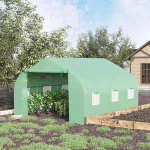 Serre Tunnel de Jardin 10,5 m² dim. 3,5L x 3l x 2H m Porte + 6 fenêtres enroulables Acier galvanisé bâche PE Haute densité Vert