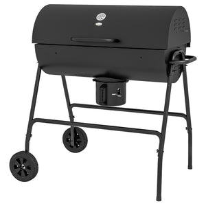Barbecue au charbon de bois avec couvercle, barbecue charbon de bois grande taille avec grille et thermomètre, BBQ avec roues, poignée, pour jardin, patio, 95 x 71,5 x 102 cm, noir