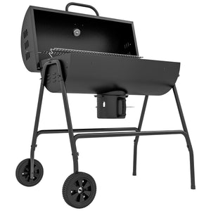 Barbecue au charbon de bois avec couvercle, barbecue charbon de bois grande taille avec grille et thermomètre, BBQ avec roues, poignée, pour jardin, patio, 95 x 71,5 x 102 cm, noir