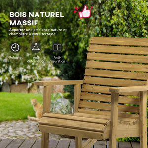 Fauteuil à bascule rocking chair d'extérieur jardin en bois massif - 64 x 86 x 85 cm marron