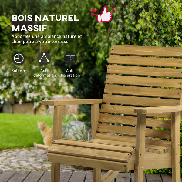 Fauteuil à bascule rocking chair d'extérieur jardin en bois massif - 64 x 86 x 85 cm marron