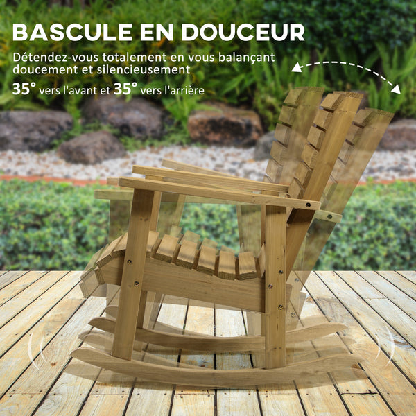 Fauteuil à bascule rocking chair d'extérieur jardin en bois massif - 64 x 86 x 85 cm marron