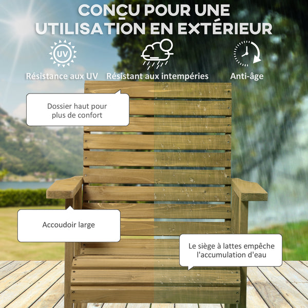 Fauteuil à bascule rocking chair d'extérieur jardin en bois massif - 64 x 86 x 85 cm marron