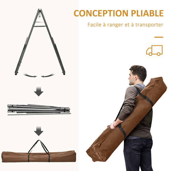 Hamac de jardin pliable étendoir à linge avec support incurvé en métal époxy hamac sur pied 1 place charge max. 120 Kg dim. 270L x 100l x 94Hcm