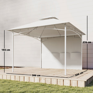 Pavillon 3 x 3 m, Toit Double, Abri de Jardin avec Rideaux et Poches de Rangement, Crochet de Plafond, Structure Métallique Solide, Blanc Crème