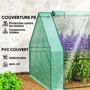 Mini Serre de Jardin mini serre tunnel 360L x 90l x 90H cm toit pointu Acier PE Haute densité 140 g/m² Anti-UV fenêtres avec Zip enroulables Vert