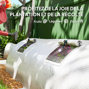 Mini Serre de Jardin mini serre tunnel 360L x 90l x 90H cm toit pointu Acier PE Haute densité 140 g/m² Anti-UV fenêtres avec Zip enroulables Vert