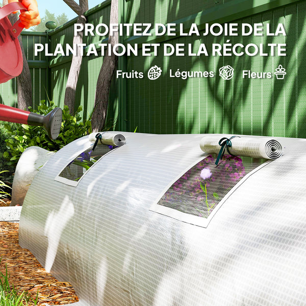 Mini Serre de Jardin mini serre tunnel 360L x 90l x 90H cm toit pointu Acier PE Haute densité 140 g/m² Anti-UV fenêtres avec Zip enroulables Vert