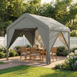 Tonnelle de jardin extérieur 3x3m pavillon de jardin hydrofuge - structure robuste en acier galvanisé avec toit double pente - barnum avec rideaux et moustiquaire pour fête et terrasse, gris