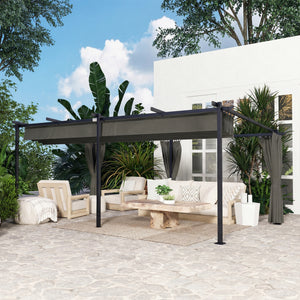 Pergola rétractable 3 x 6 m avec rideaux latéraux, tonnelle de jardin en métal avec protection solaire UPF30+, abri pour terrasse, patio, gris foncé