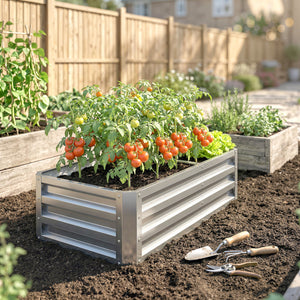 Carré potager de jardin 120 x 60 x 30,5 cm acier galvanisée argent