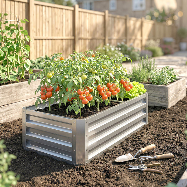 Carré potager de jardin 120 x 60 x 30,5 cm acier galvanisée argent
