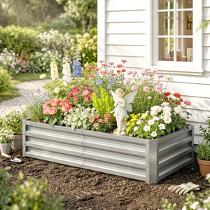 Carré potager de jardin 120 x 60 x 30,5 cm acier galvanisée argent