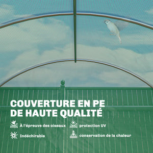 Serre tunnel de jardin 18m², serre de jardin tunnel 295x597x200cm avec portes et 12 fenêtres avec moustiquaires, bâche PE haute densité 140 g/m² prolongée de 20 cm, pour extérieur, vert