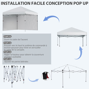 Tonnelle de jardin pop-up pliant barnum réglable en hauteur protection UV 30+ 2 parois latérales - sac de transport inclus - pour fête, événement plein air - 297 x 297 x 288 cm gris clair