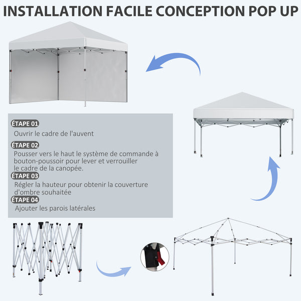 Tonnelle de jardin pop-up pliant barnum réglable en hauteur protection UV 30+ 2 parois latérales - sac de transport inclus - pour fête, événement plein air - 297 x 297 x 288 cm gris clair