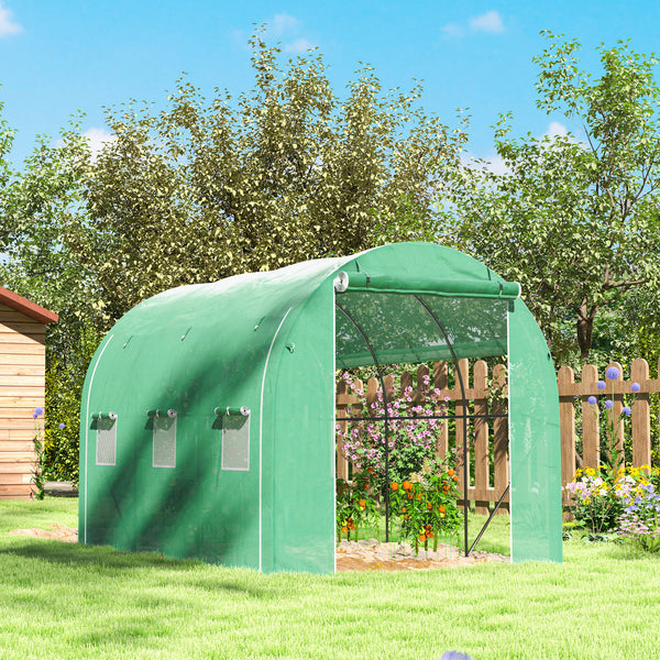 Serre de jardin 6 m² 3 x 2 m avec 1 porte + 2 parois latérales zippées enroulables, 6 fenêtres, acier galvanisé PE haute densité 140 g/m² Anti-UV vert