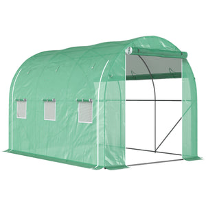 Serre de jardin 6 m² 3 x 2 m avec 1 porte + 2 parois latérales zippées enroulables, 6 fenêtres, acier galvanisé PE haute densité 140 g/m² Anti-UV vert
