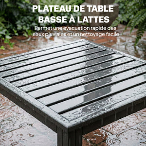Salon de Jardin 3 Pièces en Métal avec Table Basse à Lattes, Coussins, Accoudoirs Réglables, Canapé d'Angle 4 Places pour Terrasse, Mobilier d'Extérieur, Gris