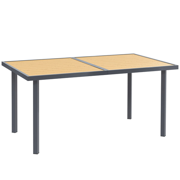 Table à manger de jardin pour 6 personnes, table de jardin avec plateau effet bois rectangulaire en acier anti-rouille pour patio, terrasse, 150 x 90 x 72 cm, bois naturel