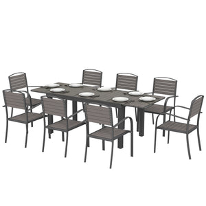 Salon de Jardin 8 Personnes - Table de Jardin Extensible 150-225cm avec Plateau Polybois et 8 Chaises - Ensemble Repas Extérieur en Aluminium pour Terrasse, Balcon et Véranda, Gris