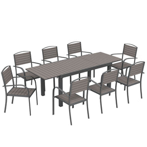 Salon de Jardin 8 Personnes - Table de Jardin Extensible 150-225cm avec Plateau Polybois et 8 Chaises - Ensemble Repas Extérieur en Aluminium pour Terrasse, Balcon et Véranda, Gris