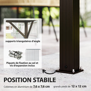 Pavillon 3 x 3 m avec Toit Rigide en Acier Galvanisé, Protection UPF50+, Cadre en Aluminium, Rideaux et Moustiquaire, Crochet de Plafond, Gris Foncé