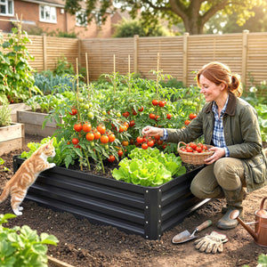 Carré potager de jardin potager surélevé, bac potager en acier galvanisé, jardinière exterieur résistant à la rouille 120x120x30cm, pour légumes, fleurs et herbes jardin, gris