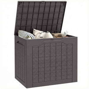 Coffre de rangement extérieur 97L avec poignées encastrées, malle de rangement extérieur étanche pour jardin terrasse, 56 x 41 x 50 cm, marron