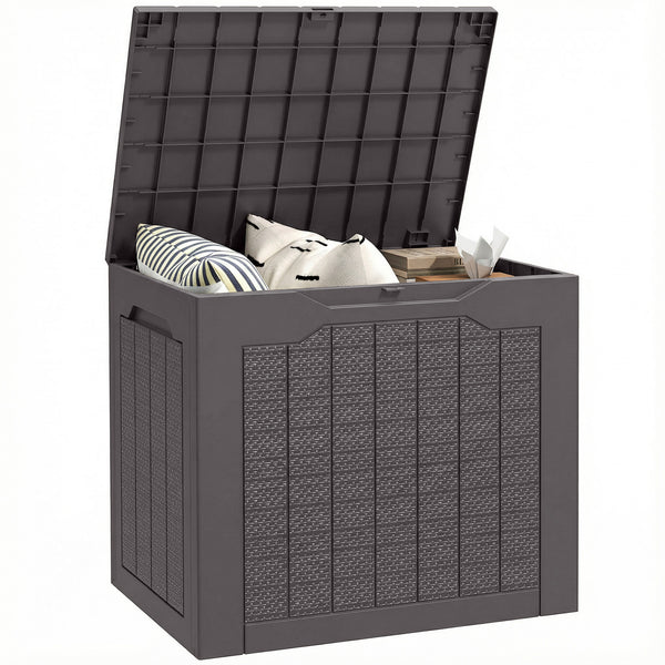 Coffre de rangement extérieur 97L avec poignées encastrées, malle de rangement extérieur étanche pour jardin terrasse, 56 x 41 x 50 cm, marron