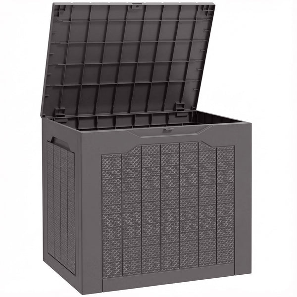 Coffre de rangement extérieur 97L avec poignées encastrées, malle de rangement extérieur étanche pour jardin terrasse, 56 x 41 x 50 cm, marron