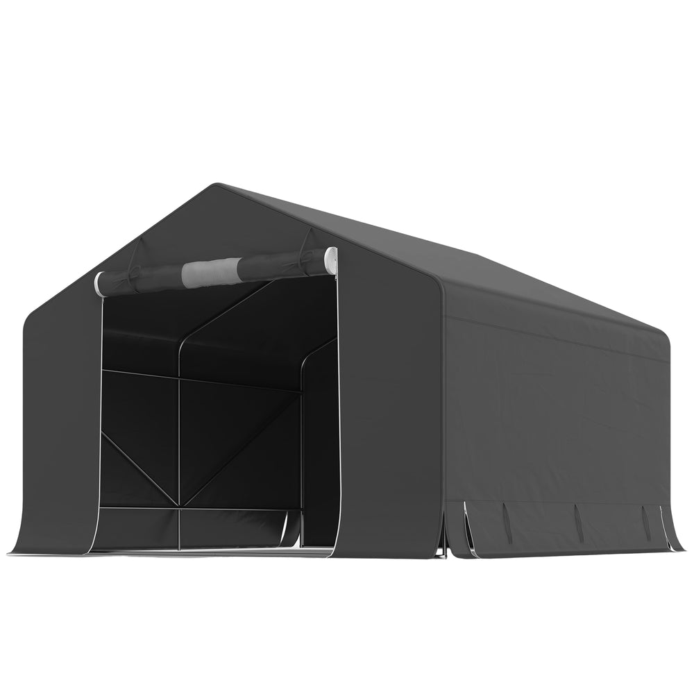 Abri de jardin tente de stockage étanche abri moto porte enroulable fermeture éclair, garage pour vélo et outils rangement et stockage pour vélo moto bois outils, 300x300x210cm, gris foncé