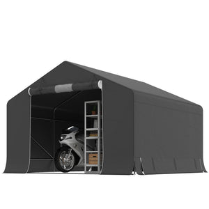 Abri de jardin tente de stockage étanche abri moto porte enroulable fermeture éclair, garage pour vélo et outils rangement et stockage pour vélo moto bois outils, 300x300x210cm, gris foncé