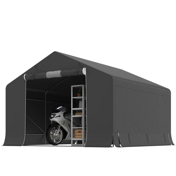 Abri de jardin tente de stockage étanche abri moto porte enroulable fermeture éclair, garage pour vélo et outils rangement et stockage pour vélo moto bois outils, 300x300x210cm, gris foncé