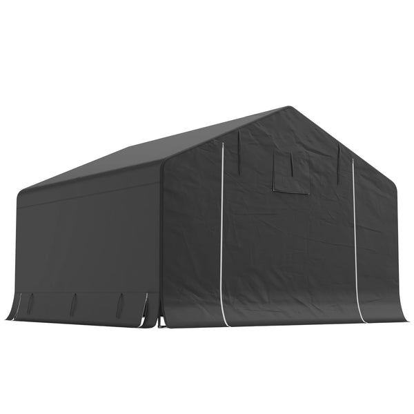 Abri de jardin tente de stockage étanche abri moto porte enroulable fermeture éclair, garage pour vélo et outils rangement et stockage pour vélo moto bois outils, 300x300x210cm, gris foncé