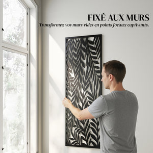 Panneau Brise Vue décoratif Extérieur, Claustra Décoratif Jardin à motif découpé en feuilles, Paravent Extérieur avec Cadre en Métal, 130 x 65 cm, Noir