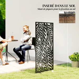 Panneau Brise Vue décoratif Extérieur, Claustra Décoratif Jardin à motif découpé en feuilles, Paravent Extérieur avec Cadre en Métal, 130 x 65 cm, Noir