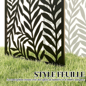 Panneau Brise Vue décoratif Extérieur, Claustra Décoratif Jardin à motif découpé en feuilles, Paravent Extérieur avec Cadre en Métal, 130 x 65 cm, Noir