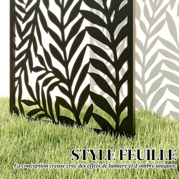 Panneau Brise Vue décoratif Extérieur, Claustra Décoratif Jardin à motif découpé en feuilles, Paravent Extérieur avec Cadre en Métal, 130 x 65 cm, Noir