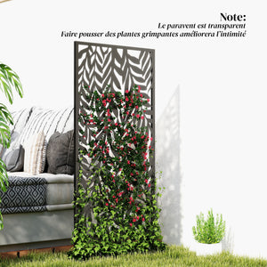 Panneau Brise Vue décoratif Extérieur, Claustra Décoratif Jardin à motif découpé en feuilles, Paravent Extérieur avec Cadre en Métal, 130 x 65 cm, Noir