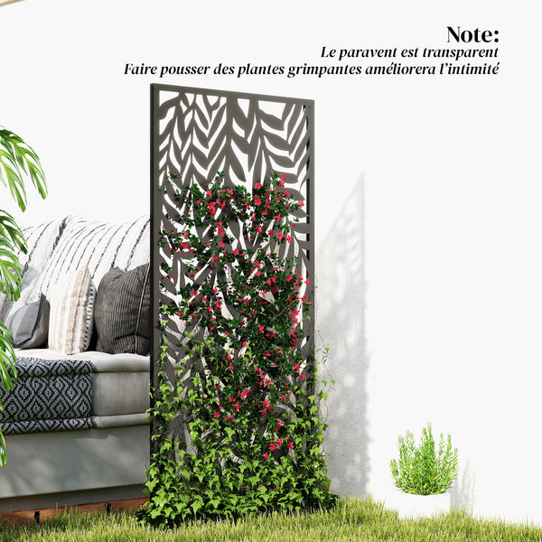 Panneau Brise Vue décoratif Extérieur, Claustra Décoratif Jardin à motif découpé en feuilles, Paravent Extérieur avec Cadre en Métal, 130 x 65 cm, Noir