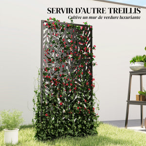 Panneau Brise Vue décoratif Extérieur, Claustra Décoratif Jardin à motif découpé en feuilles, Paravent Extérieur avec Cadre en Métal, 130 x 65 cm, Noir
