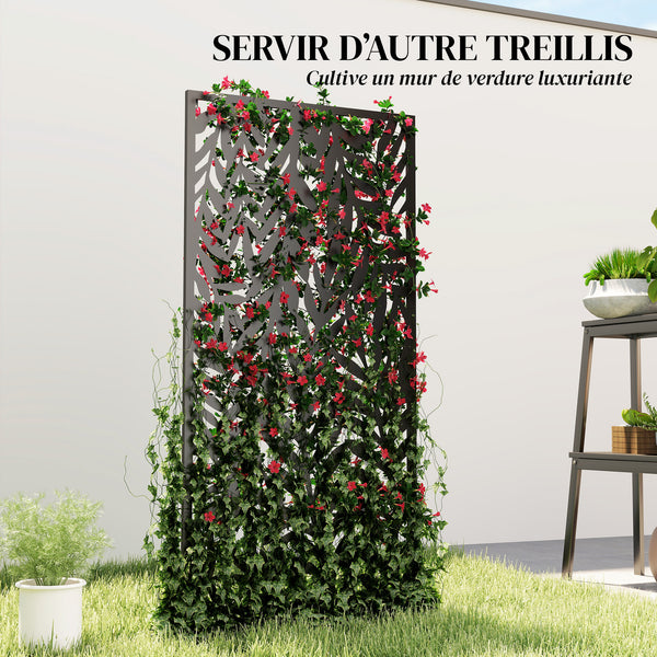 Panneau Brise Vue décoratif Extérieur, Claustra Décoratif Jardin à motif découpé en feuilles, Paravent Extérieur avec Cadre en Métal, 130 x 65 cm, Noir
