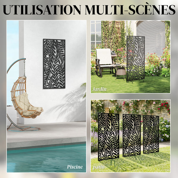 Panneau Brise Vue décoratif Extérieur, Claustra Décoratif Jardin à motif découpé en feuilles, Paravent Extérieur avec Cadre en Métal, 130 x 65 cm, Noir