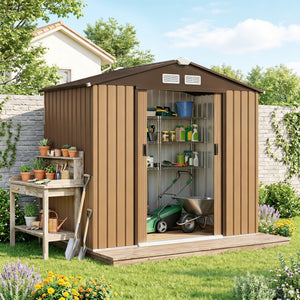 Abri de jardin 2,5 m² - remise pour outils avec kit de fondation - cabanon porte verrouillable - dim. 213L x 130l x 185H cm - tôle d'acier ocre